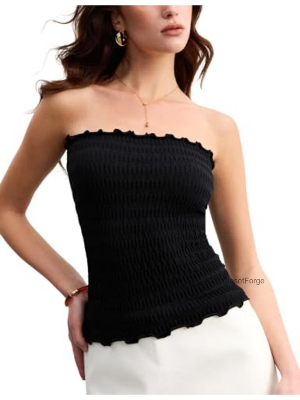 Women's Ruched Strapless Tube Top Seamless Stretchy Tunic Tank Y2K